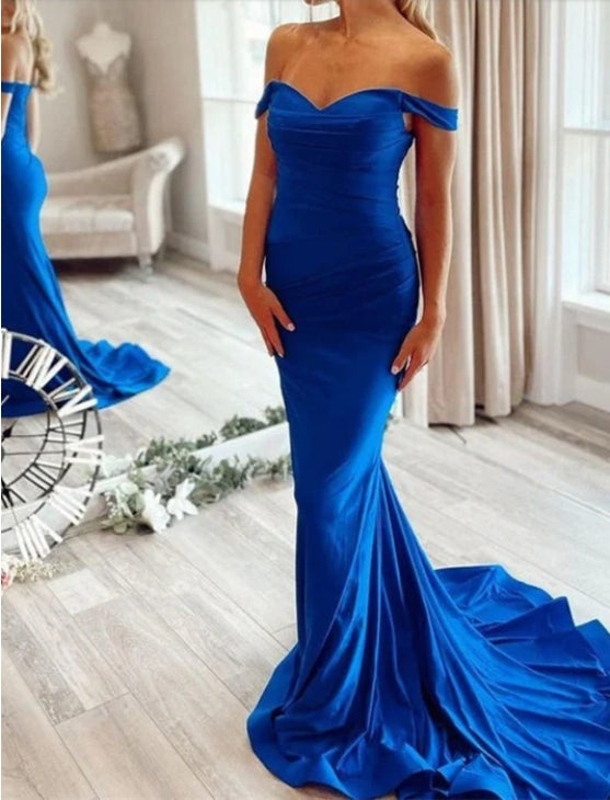 Royal Blue Off-the-Shoulder Long Mermaid Formal Prom Dress