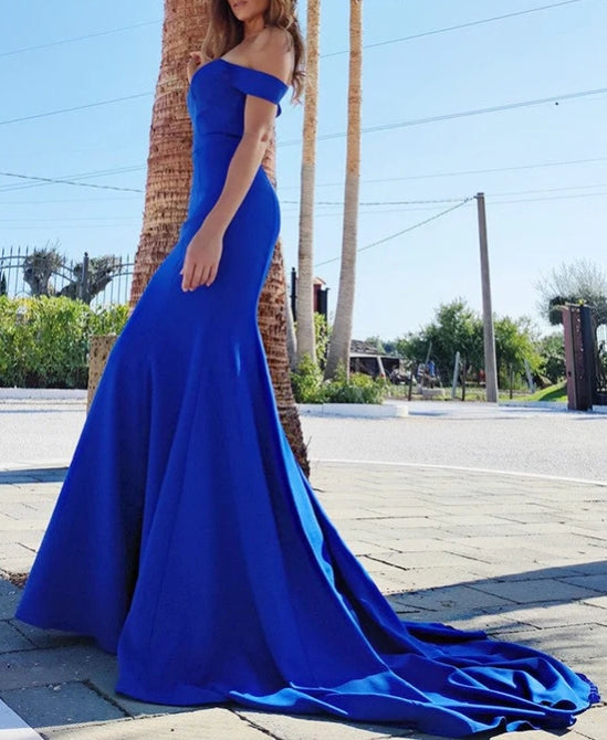 Off-the-Shoulder Royal Blue Mermaid Prom Dress