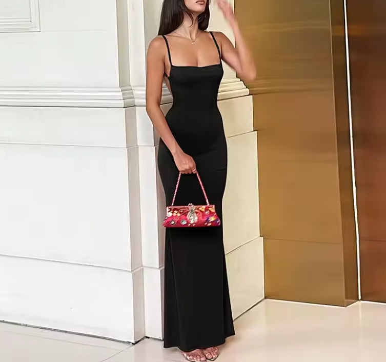Solid Sleeveless Backless Elegant Sexy Bodycon Prom Dress Women Clothes Birthday Evening Casual