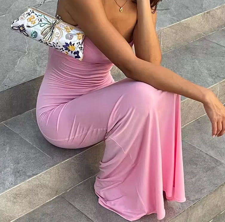 Solid Sleeveless Backless Elegant Sexy Bodycon Prom Dress Women Clothes Birthday Evening Casual