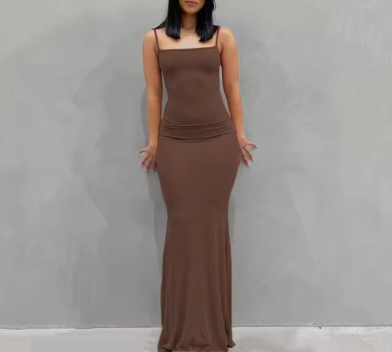 Summer Dresses For Women Sexy Spaghetti Strap Black Long Prom Dress Sleeveless Solid Skinny Trumpet Maxi Vestidos