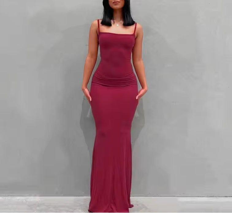 Summer Dresses For Women Sexy Spaghetti Strap Black Long Prom Dress Sleeveless Solid Skinny Trumpet Maxi Vestidos
