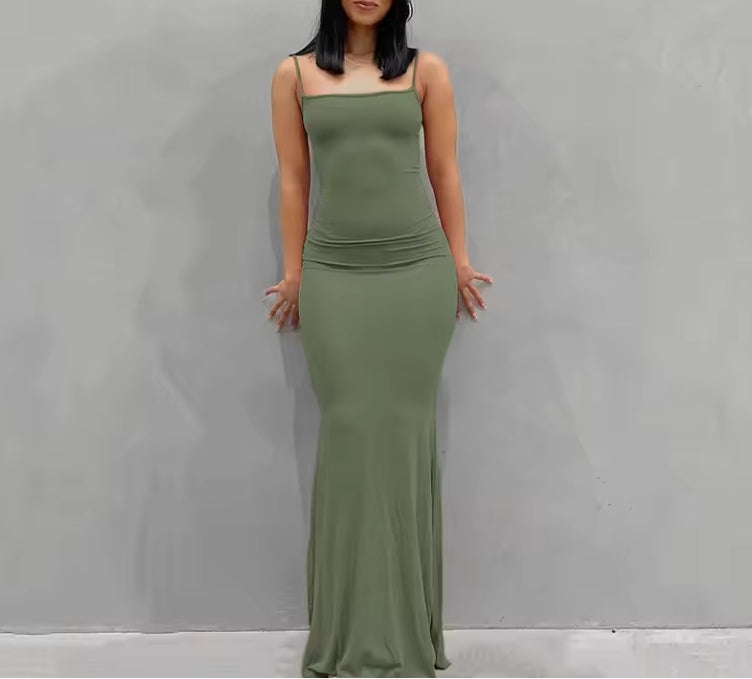 Summer Dresses For Women Sexy Spaghetti Strap Black Long Prom Dress Sleeveless Solid Skinny Trumpet Maxi Vestidos