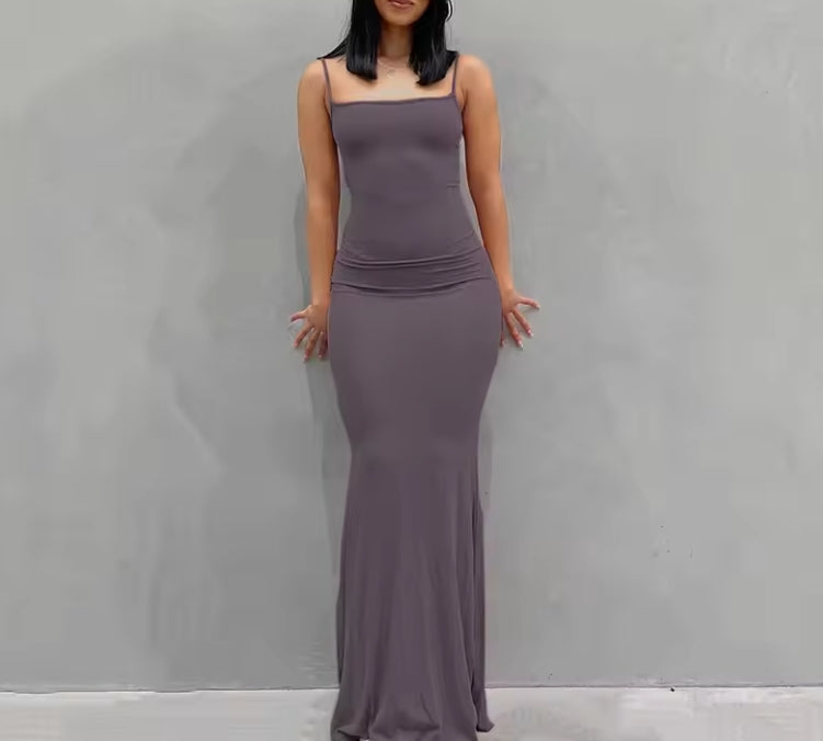 Summer Dresses For Women Sexy Spaghetti Strap Black Long Prom Dress Sleeveless Solid Skinny Trumpet Maxi Vestidos