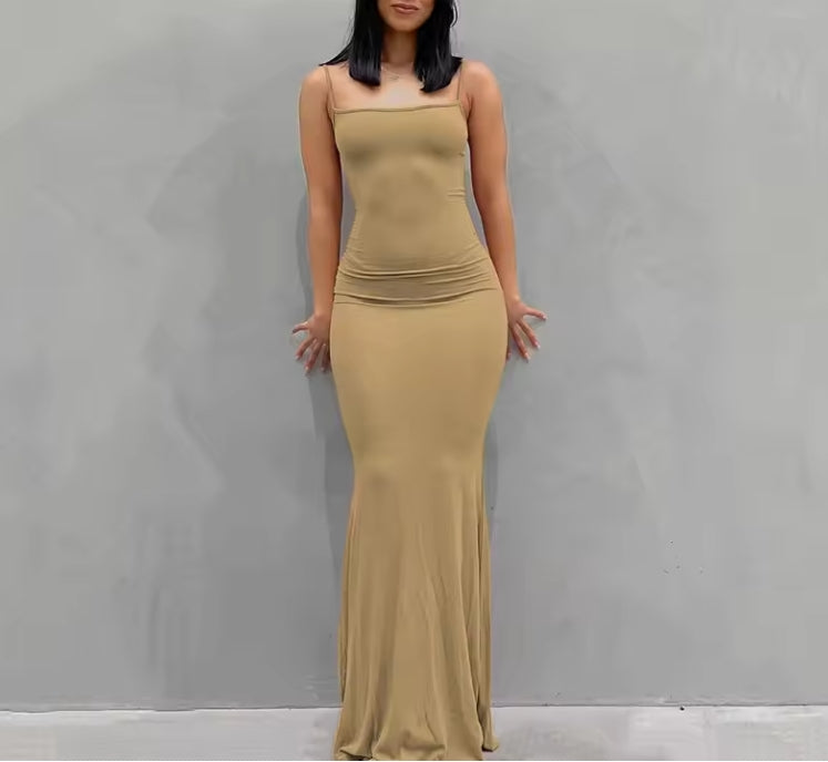 Summer Dresses For Women Sexy Spaghetti Strap Black Long Prom Dress Sleeveless Solid Skinny Trumpet Maxi Vestidos