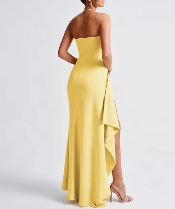 Women's Gorgeous Sexy Solid Color Sleeveless Backless Chest Wrapped Long Dress Prom Atmosphere High-End Evening Dress