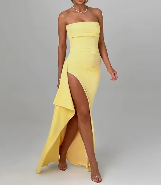 Women's Gorgeous Sexy Solid Color Sleeveless Backless Chest Wrapped Long Dress Prom Atmosphere High-End Evening Dress