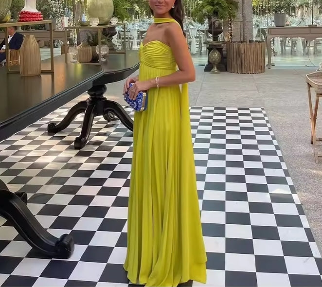 Elegant Strapless Ribbon Long Dress Women Sexy Sleeveless Backless Pleated Prom Dresses Summer Lady Sexy Evening Robes New