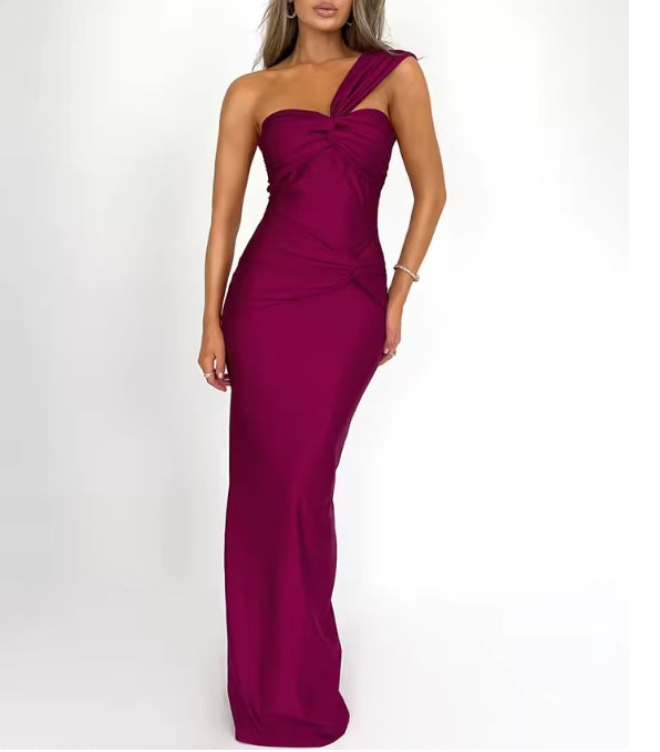 Strapless Backless Sexy Maxi Dress For Women Fashion One Shoulder Sleeveless Bodycon Club Prom Long Dress Elegant