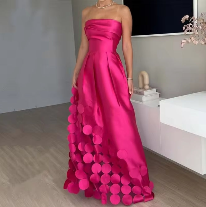 Fashion Strapless High Waist Banquet Dress New Women's Sexy Off Shoulder Slim Satin Long Prom Dress Elegant Pleated
