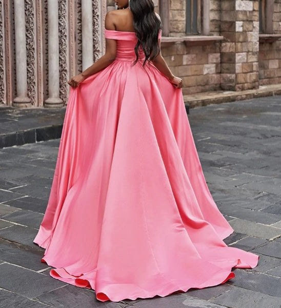 Pink Off-the-Shoulder Long Prom Dress with Split