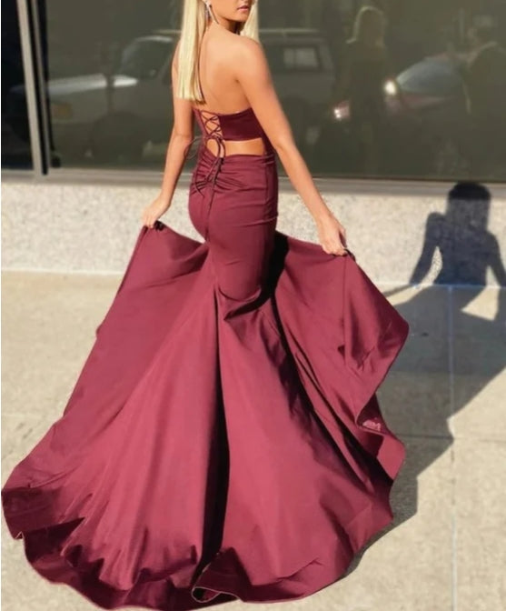 Burgundy A-Line Off-the-Shoulder Sweetheart Mermaid Prom Dress
