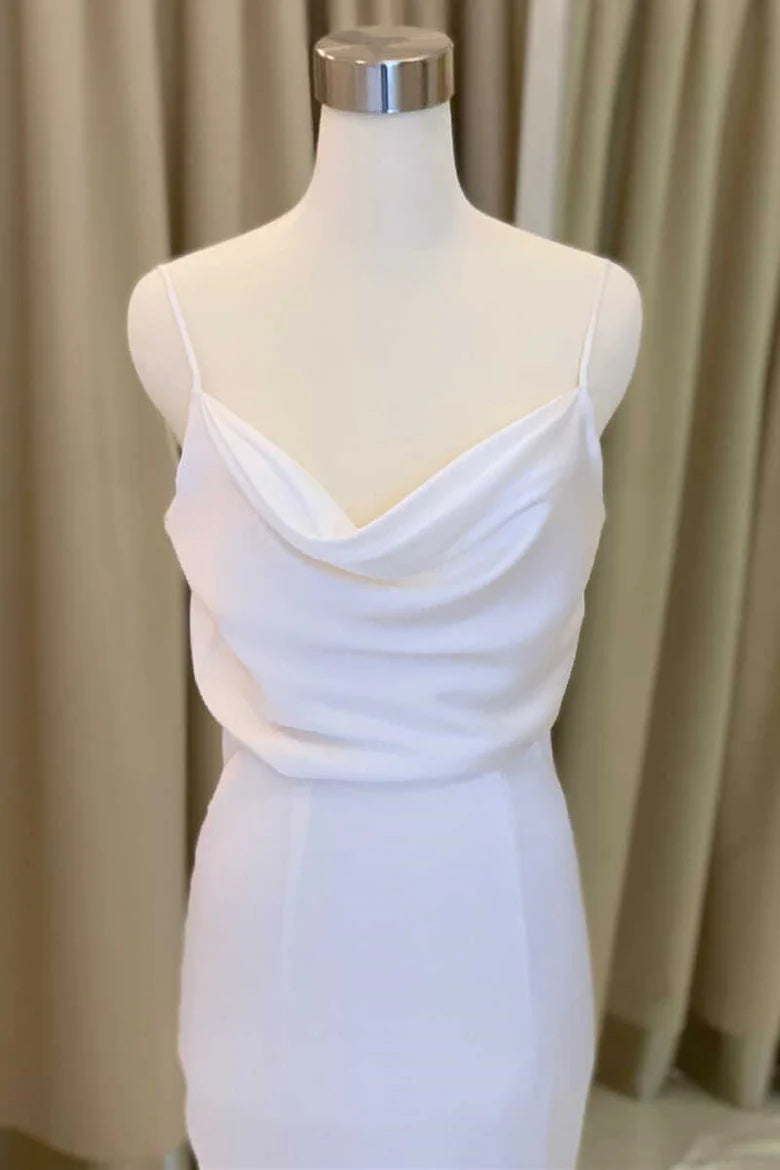 Blouson Cowl Neck Backless Mermaid Long Wedding Dress