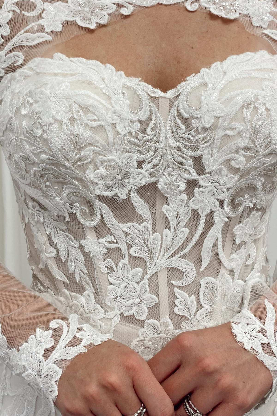 Lace Cutout Long Sleeves Trumpet Bridal Gown