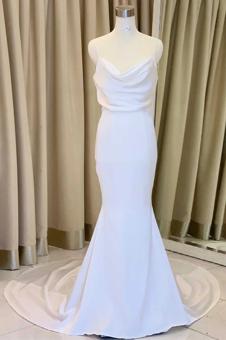 Blouson Cowl Neck Backless Mermaid Long Wedding Dress