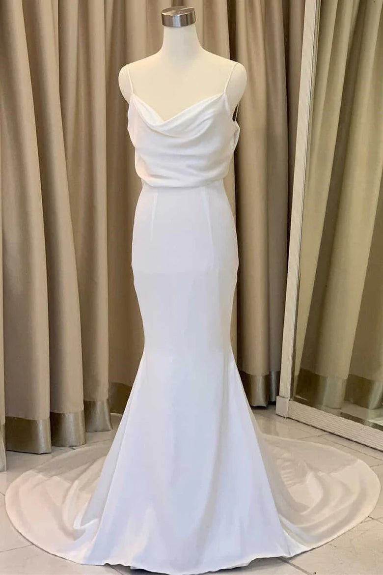 Blouson Cowl Neck Backless Mermaid Long Wedding Dress
