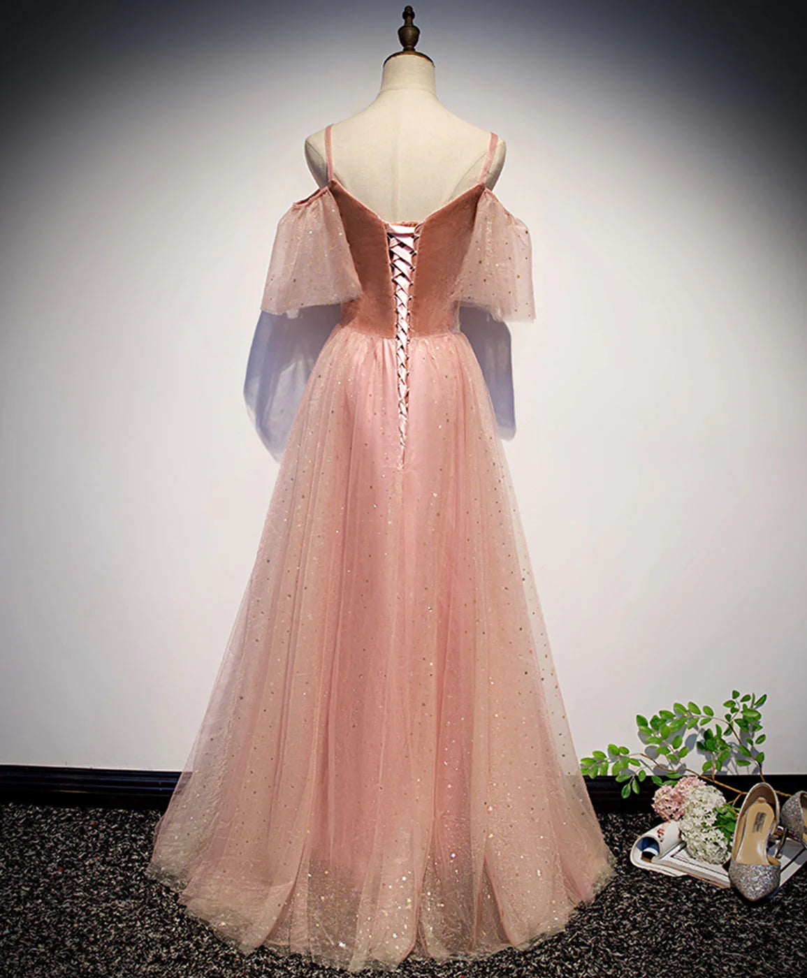 Sweetheart Tulle Long Prom Dress Pink Tulle Formal Dress
