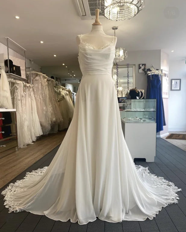 Simple Chiffon Wedding Dresses with Court Train Lace Straps A Line Bridal Gowns Robe boheme abito sposa