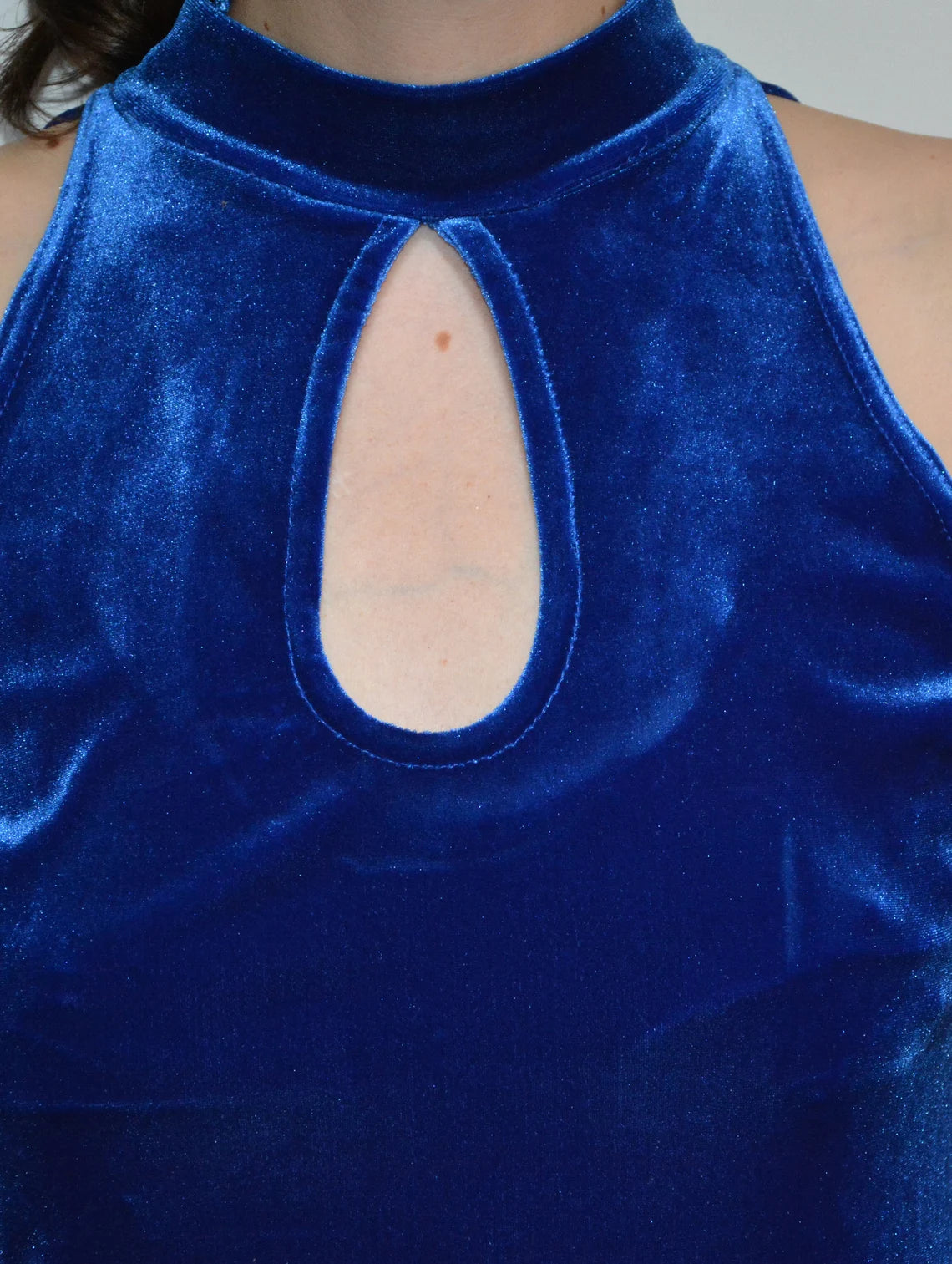 Blue velvet mock neck dress midi dress prom dress evening long dress