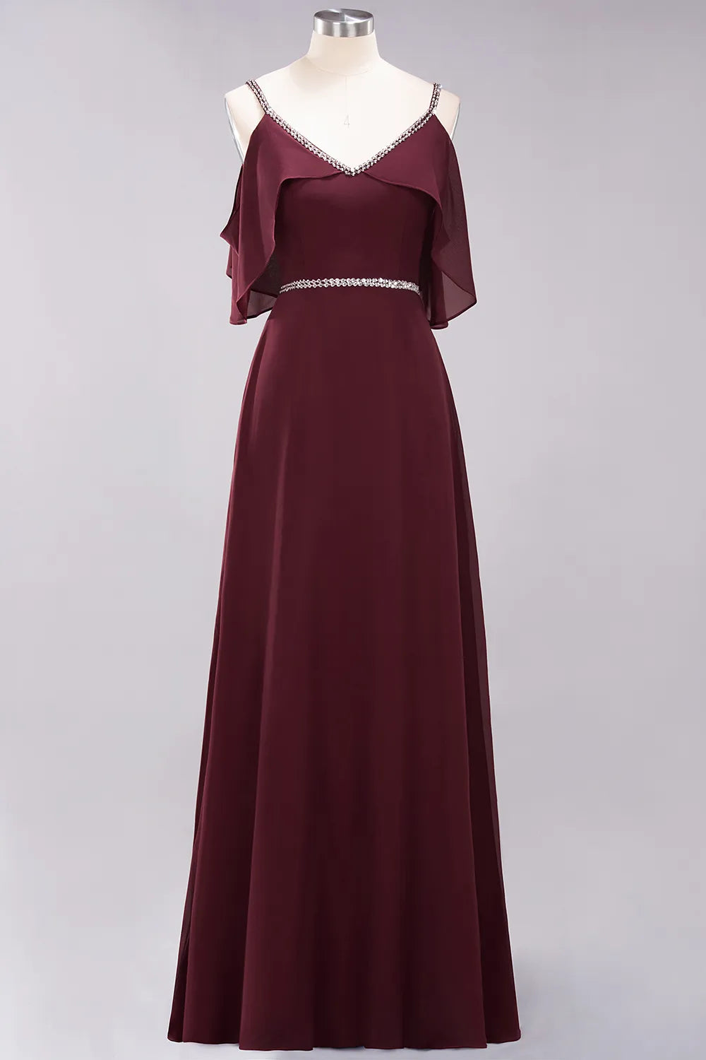 A-line V-Neck Spaghetti Straps Sleeveless Floor-Length Bridesmaid Dresses with