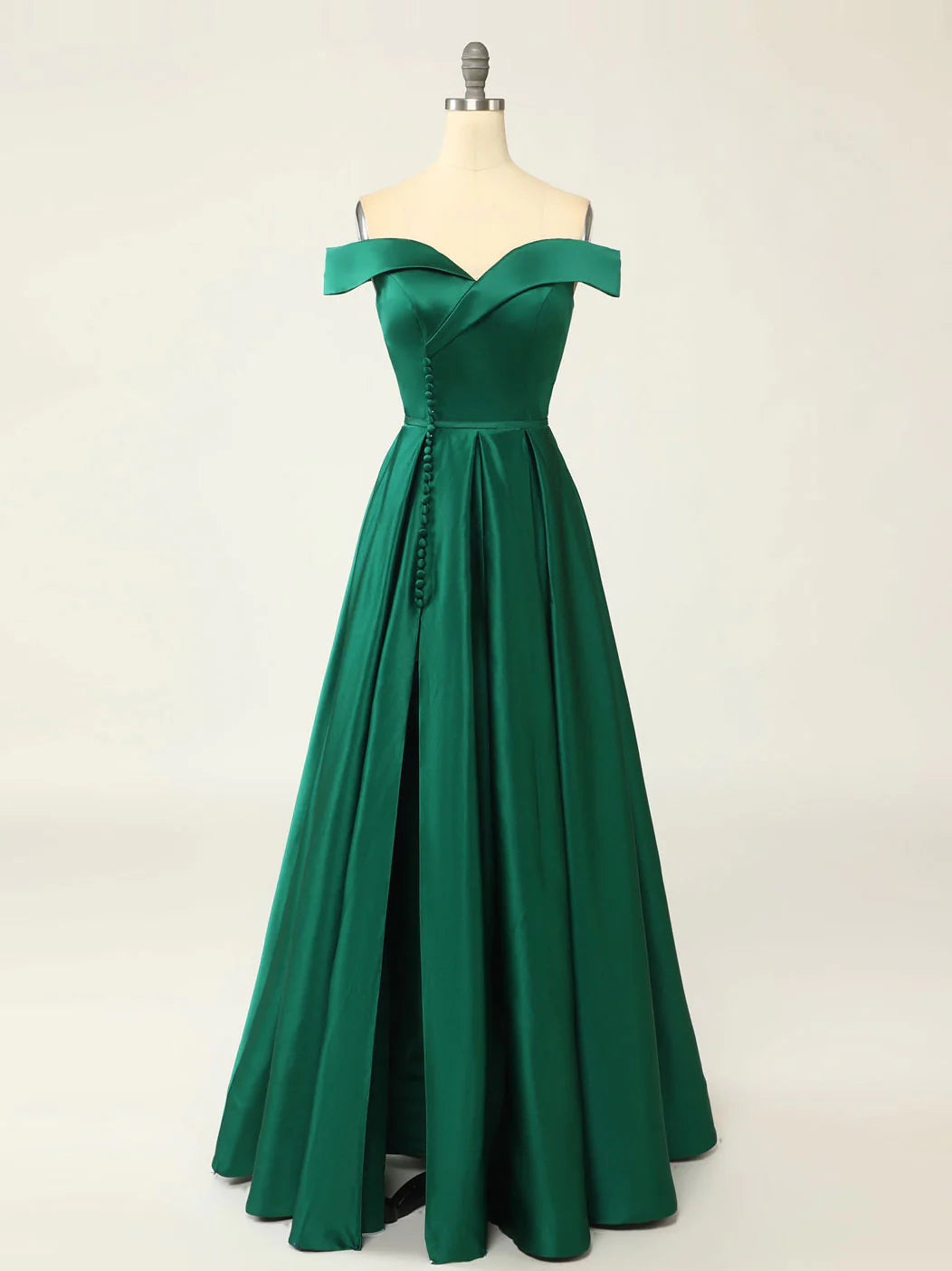A-Line Green Off Shoulder Long Prom Dresses Green Formal Evening Dresses