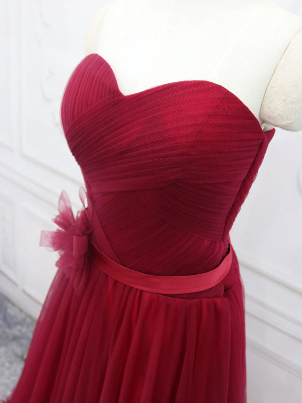 A-Line Sweetheart Neck Burgundy Long Prom Dress