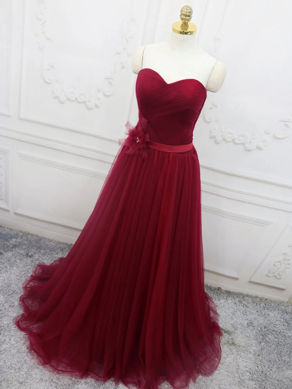 A-Line Sweetheart Neck Burgundy Long Prom Dress