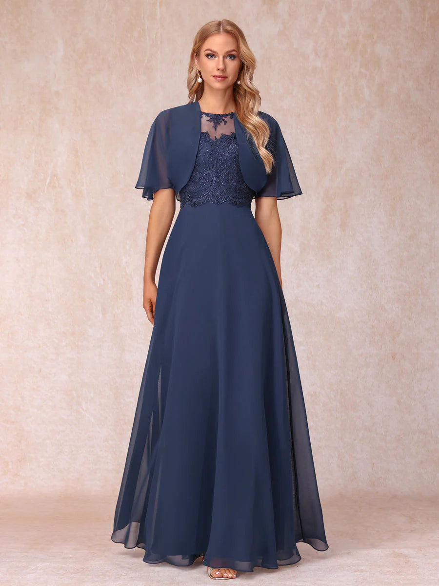 A-Line Chiffon Long Mother Of The Bride Dresses With Jacket