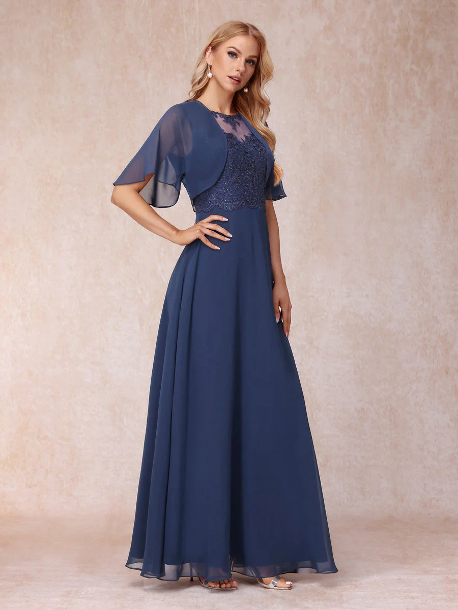 A-Line Chiffon Long Mother Of The Bride Dresses With Jacket