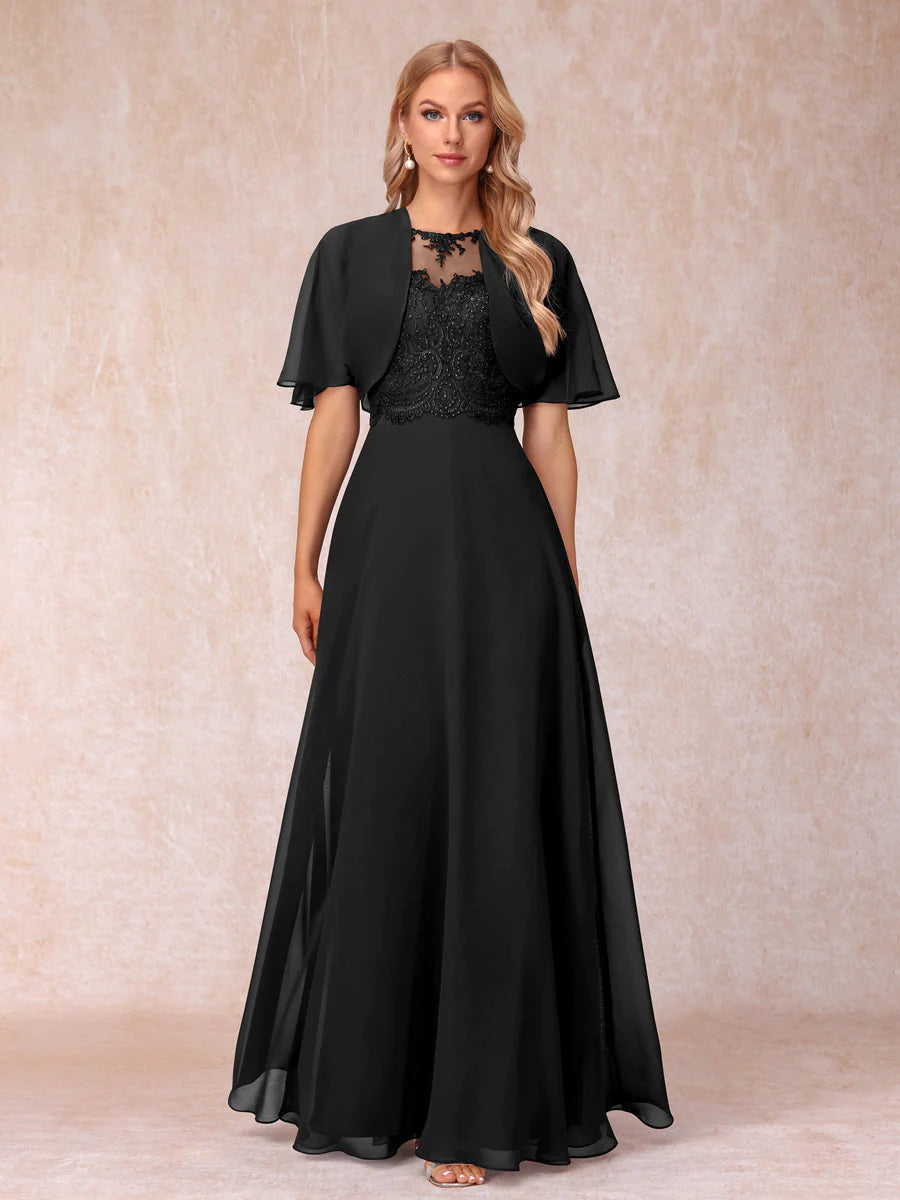 A-Line Chiffon Long Mother Of The Bride Dresses With Jacket