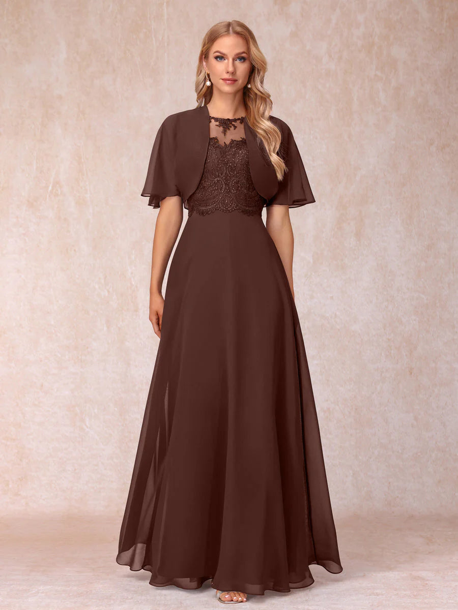 A-Line Chiffon Long Mother Of The Bride Dresses With Jacket