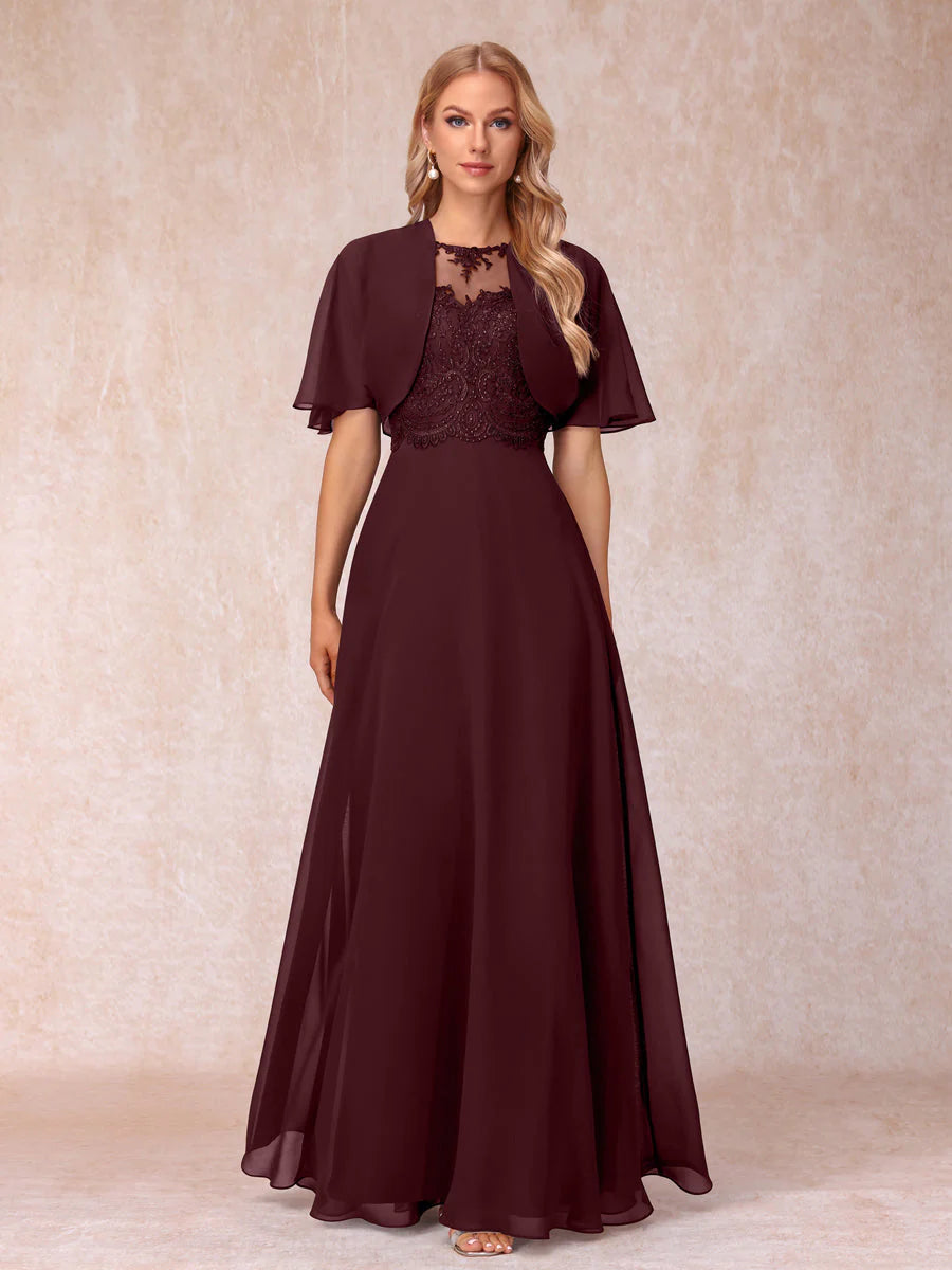 A-Line Chiffon Long Mother Of The Bride Dresses With Jacket