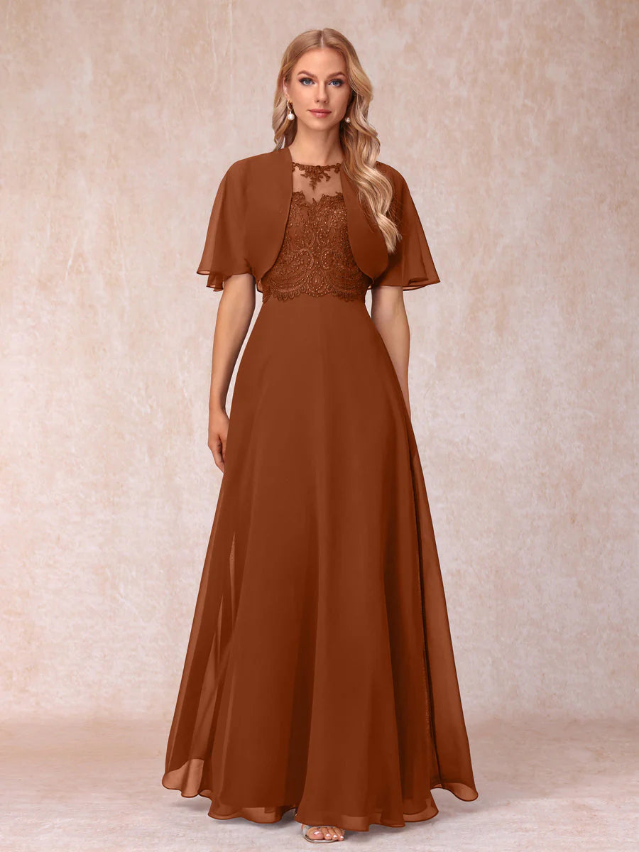 A-Line Chiffon Long Mother Of The Bride Dresses With Jacket