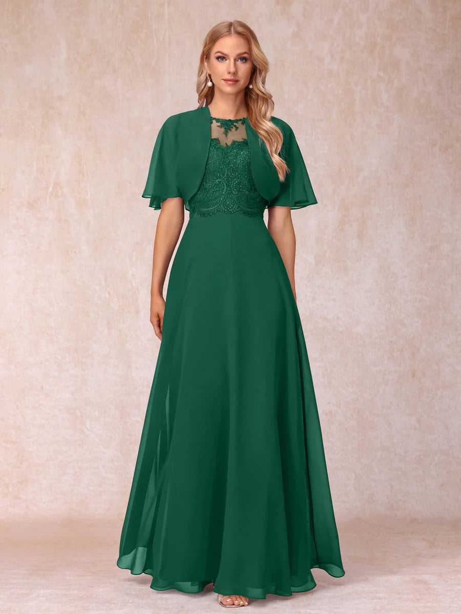 A-Line Chiffon Long Mother Of The Bride Dresses With Jacket