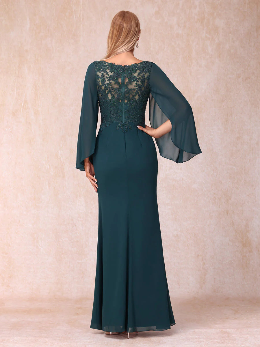 Sheath/Column V-Neck Long Sleeves Long Formal Evening Dresses With Sequins