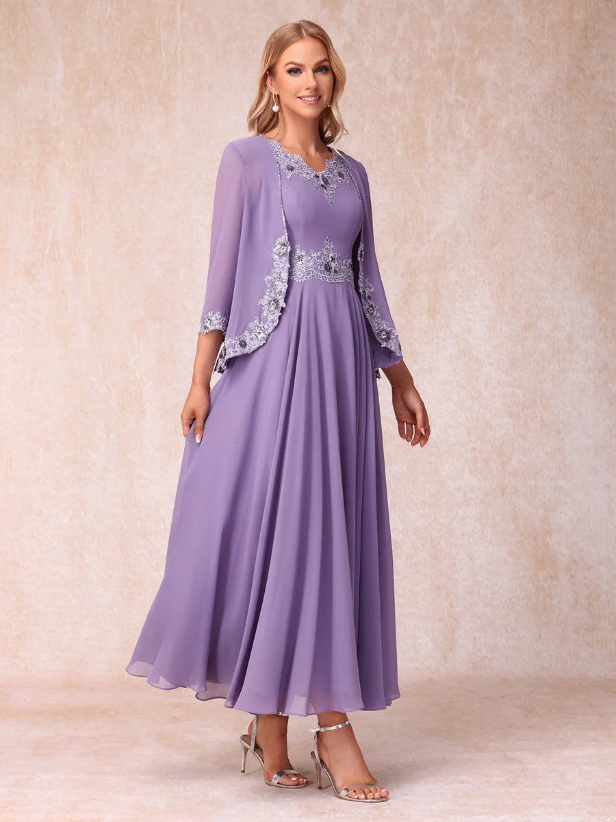 A-Line/Princess V-Neck Sleeveless Long Formal Evening Dresses With Appliques