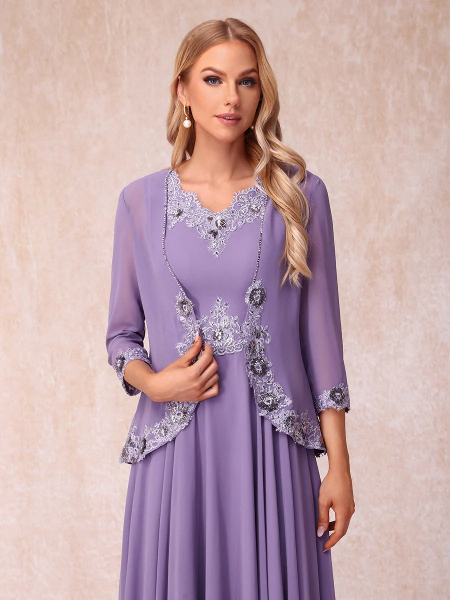 A-Line/Princess V-Neck Sleeveless Long Formal Evening Dresses With Appliques