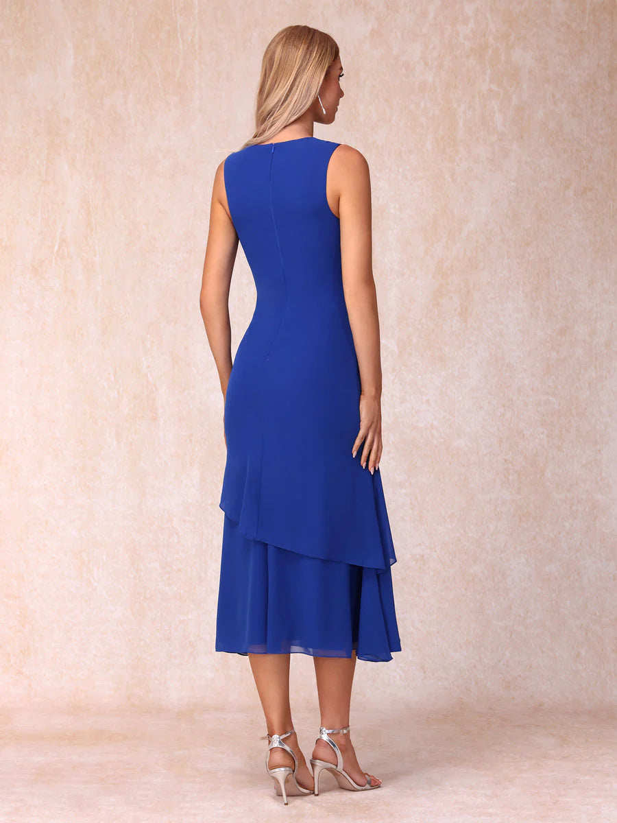 Sheath/Column Scoop Sleeveless Long Formal Evening Dresses With Ruched