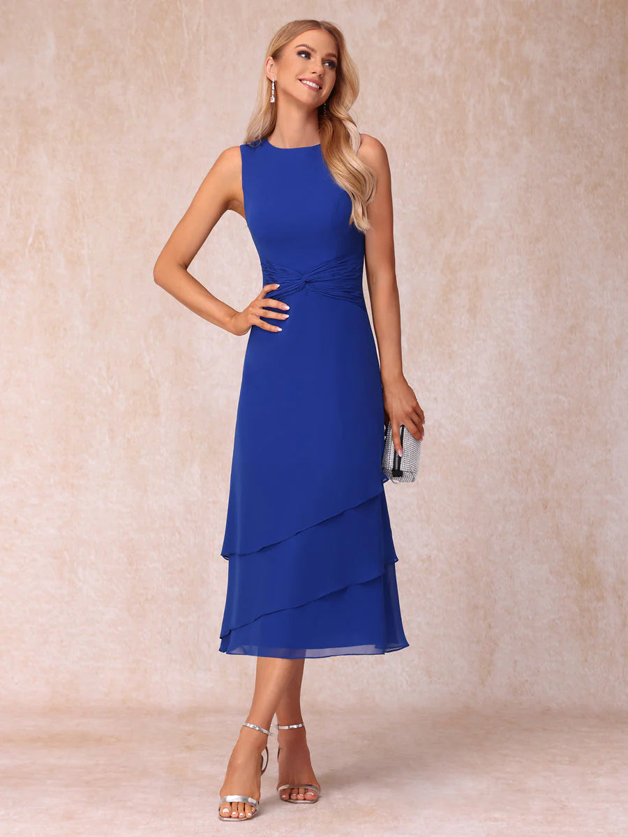 Sheath/Column Scoop Sleeveless Long Formal Evening Dresses With Ruched
