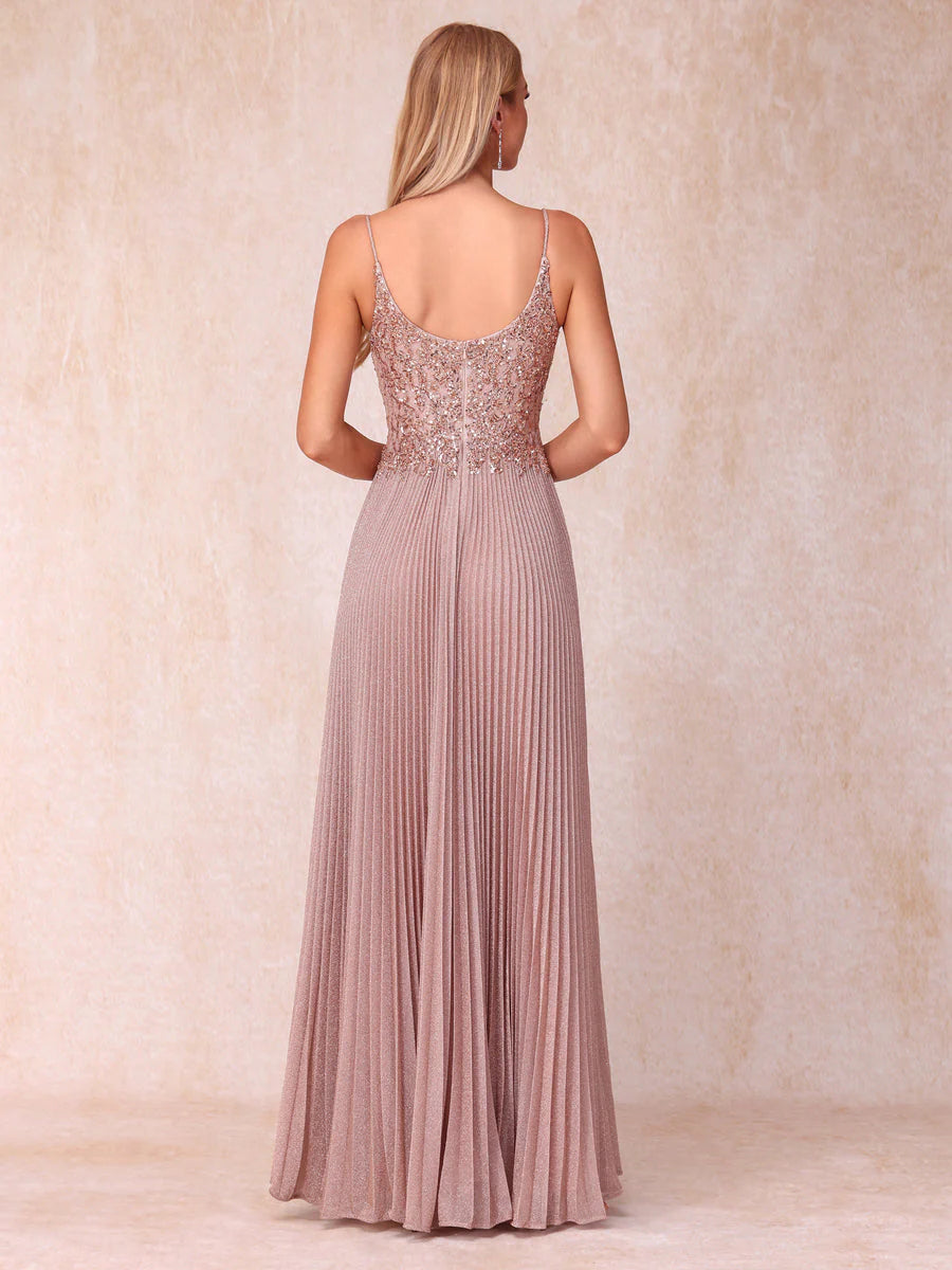 A-Line/Princess Spaghetti Straps Sleeveless Long Formal Evening Dresses With Sequins