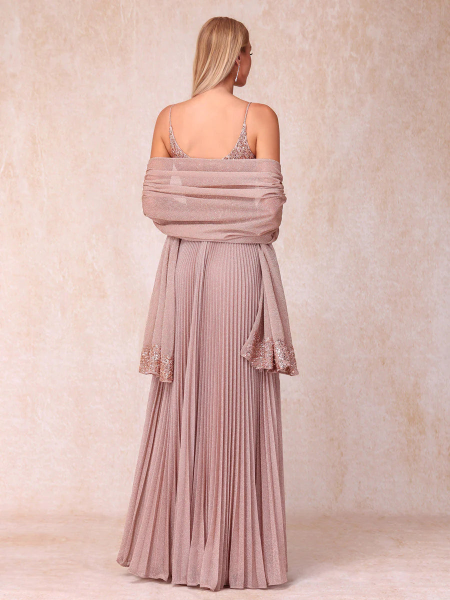 A-Line/Princess Spaghetti Straps Sleeveless Long Formal Evening Dresses With Sequins