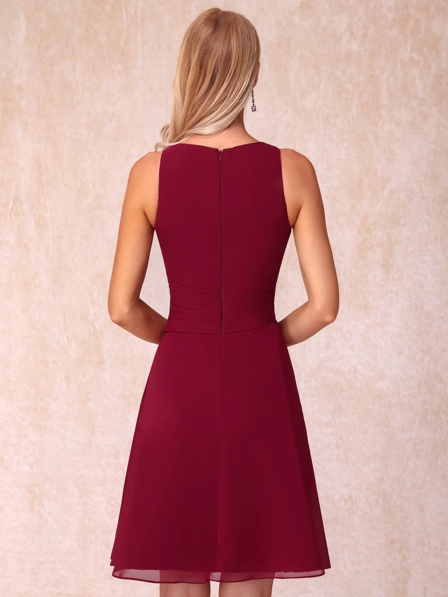 A-Line/Princess Scoop Sleeveless Short Formal Evening Dresses With Ruched