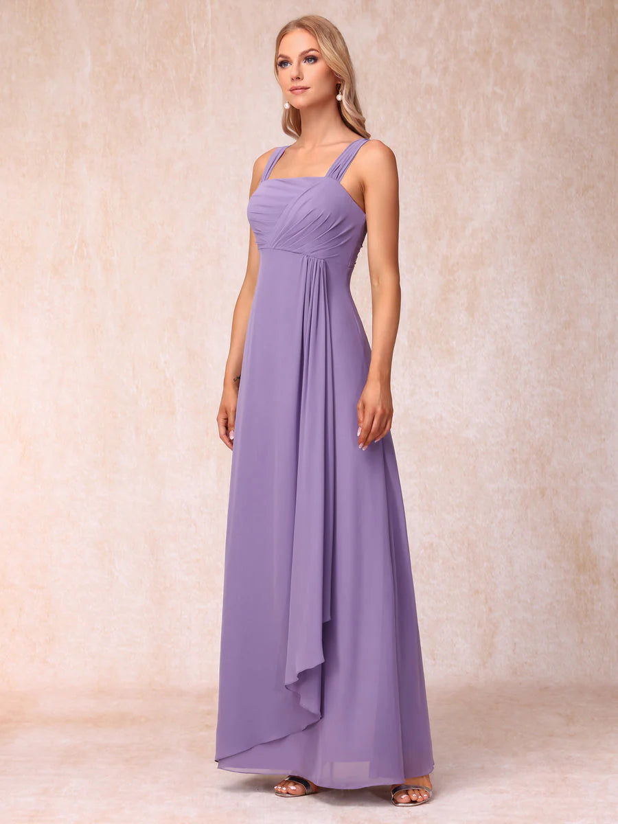 A-Line/Princess Sleeveless Long Formal Evening Dresses With Ruffles