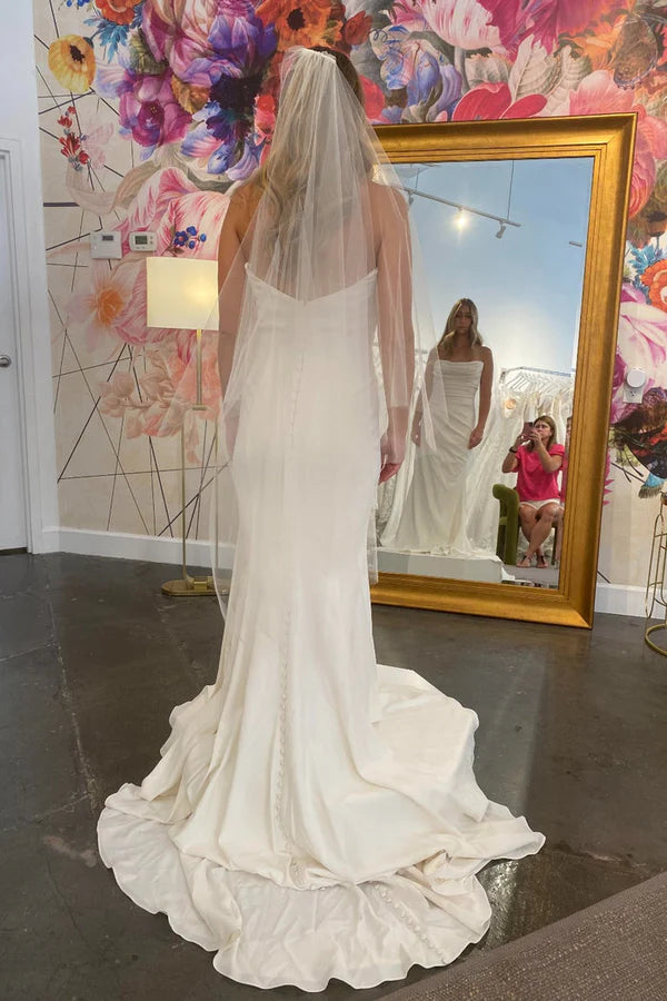 Elegant Mermaid Off the Shoulder Elastic Satin Long Wedding Dresses