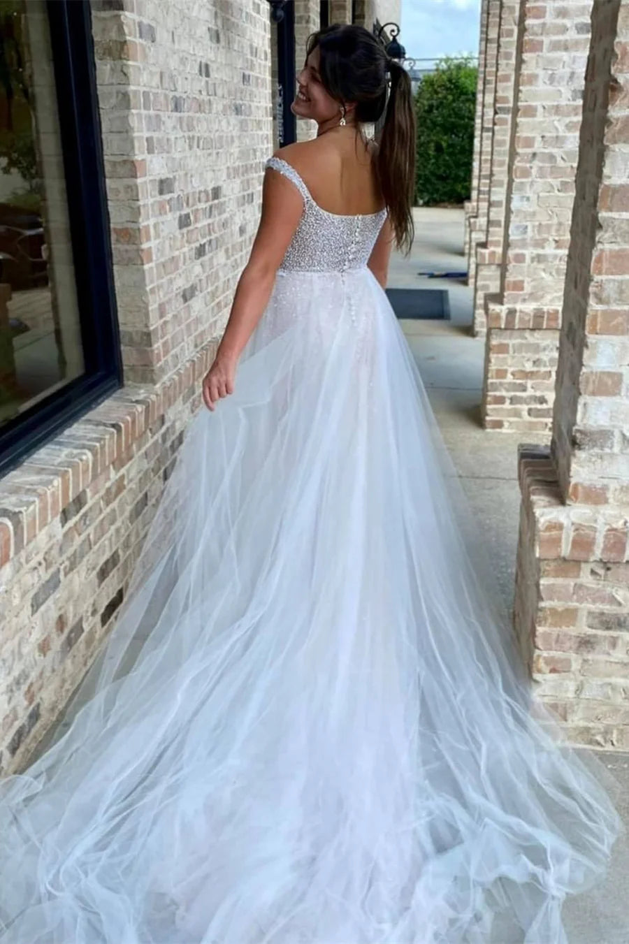 Beaded Backless Mermaid Wedding Dress with Detached Train