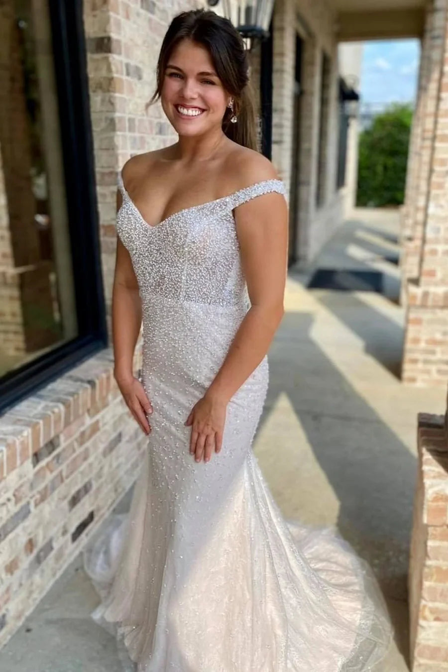 Beaded Backless Mermaid Wedding Dress with Detached Train
