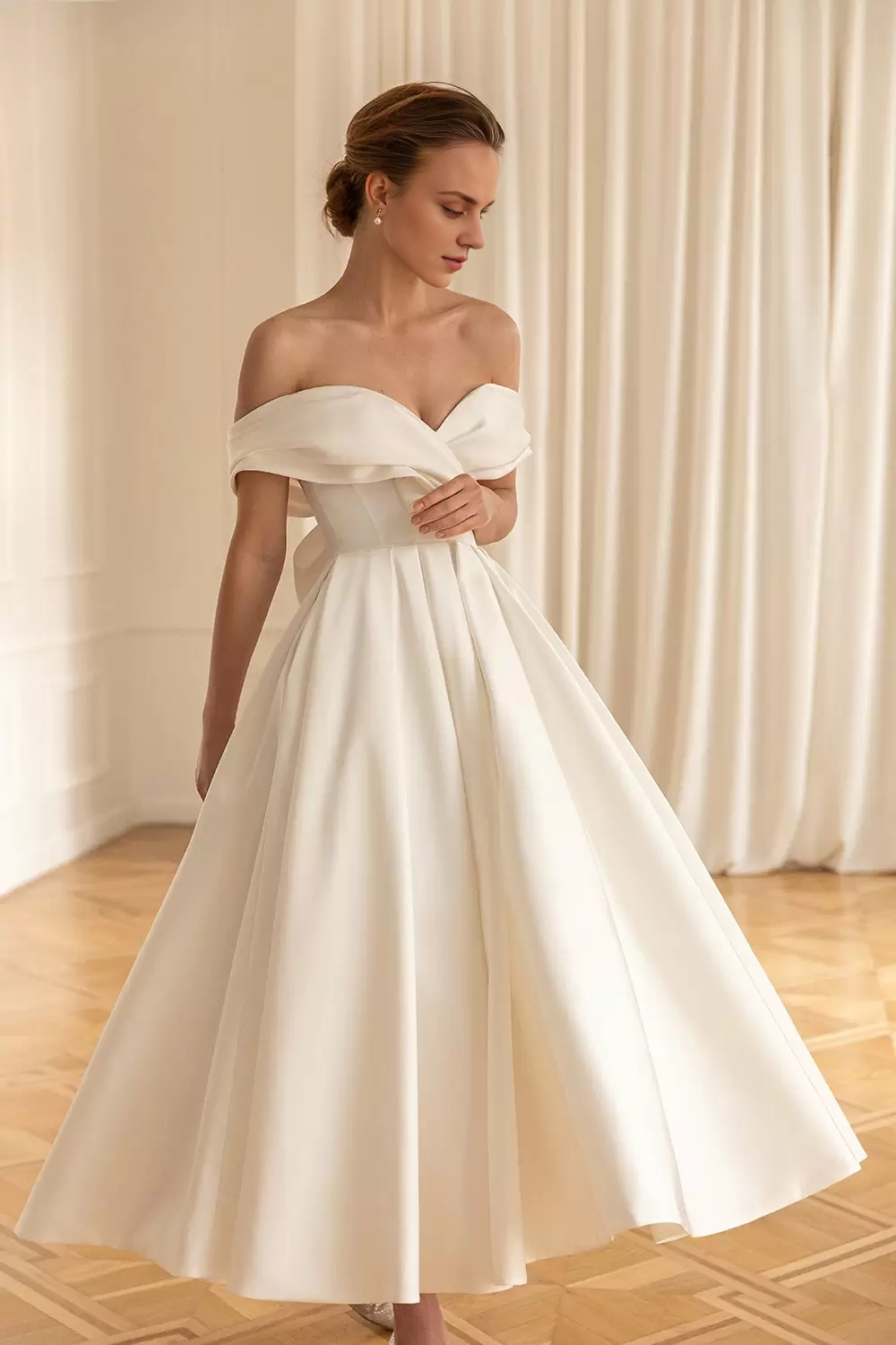 A-Line/Princess Off-The-Shoulder Ankle-Length Wedding Dress
