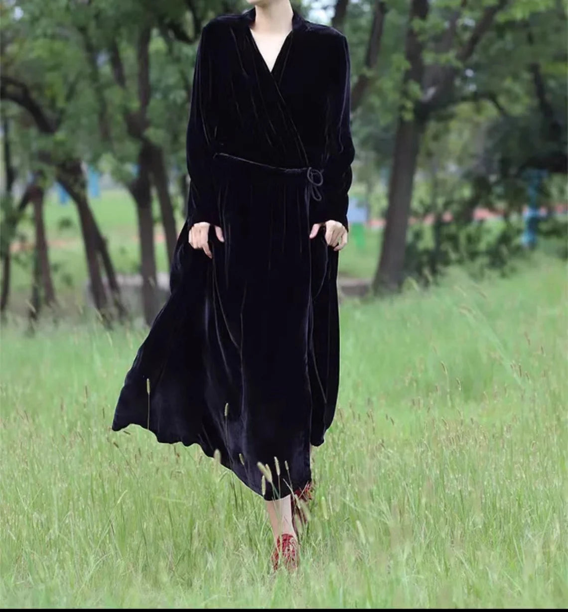 Women's Velvet Dress Maxi Dress Winter Warm Dress Long Sleeve Prom Dress Oversized Swing Dress Long Dress Wrap Dress