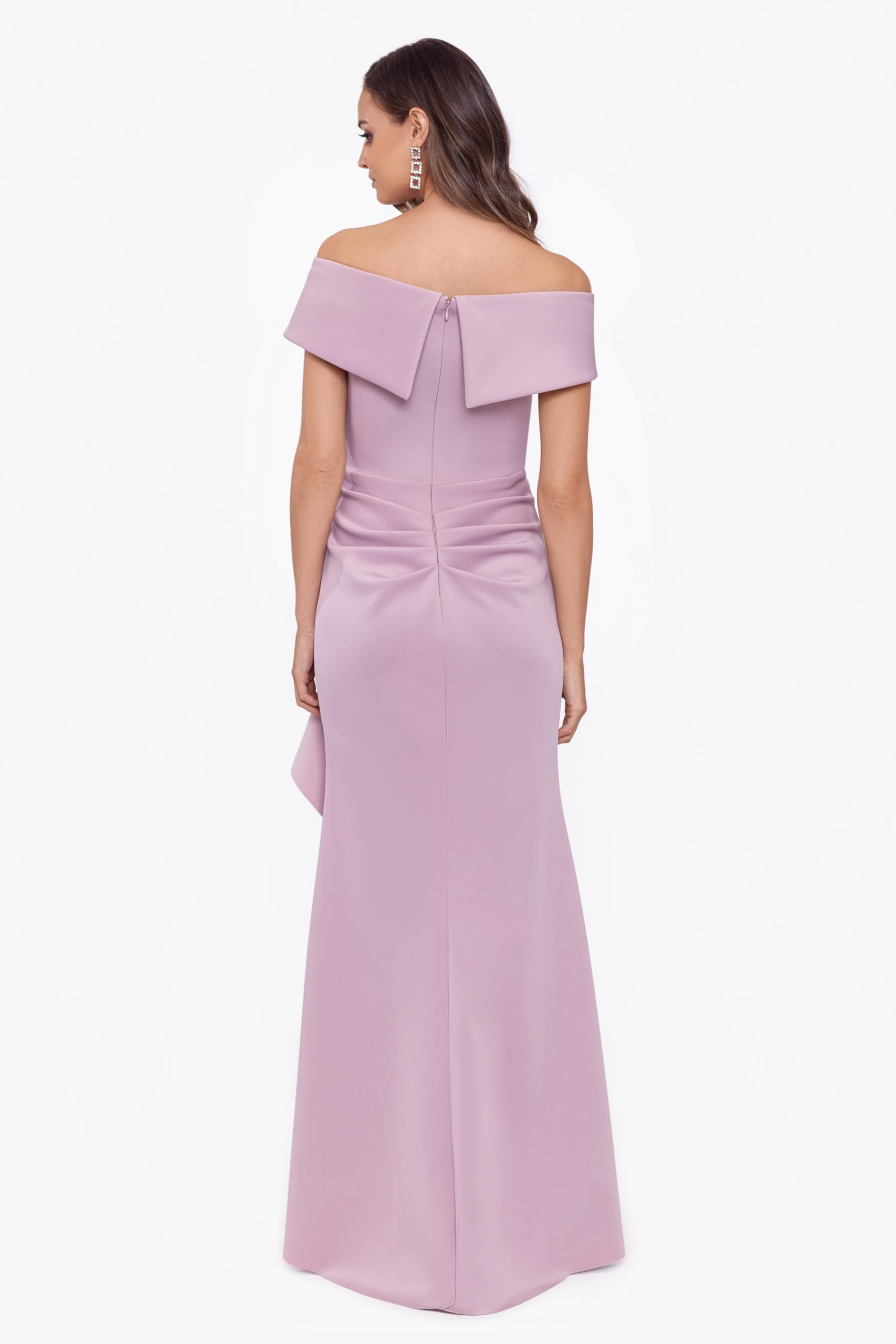 Blush Pink Women's Long Off Shoulder Sweetheart Neck Side Ruffle Prom Dress