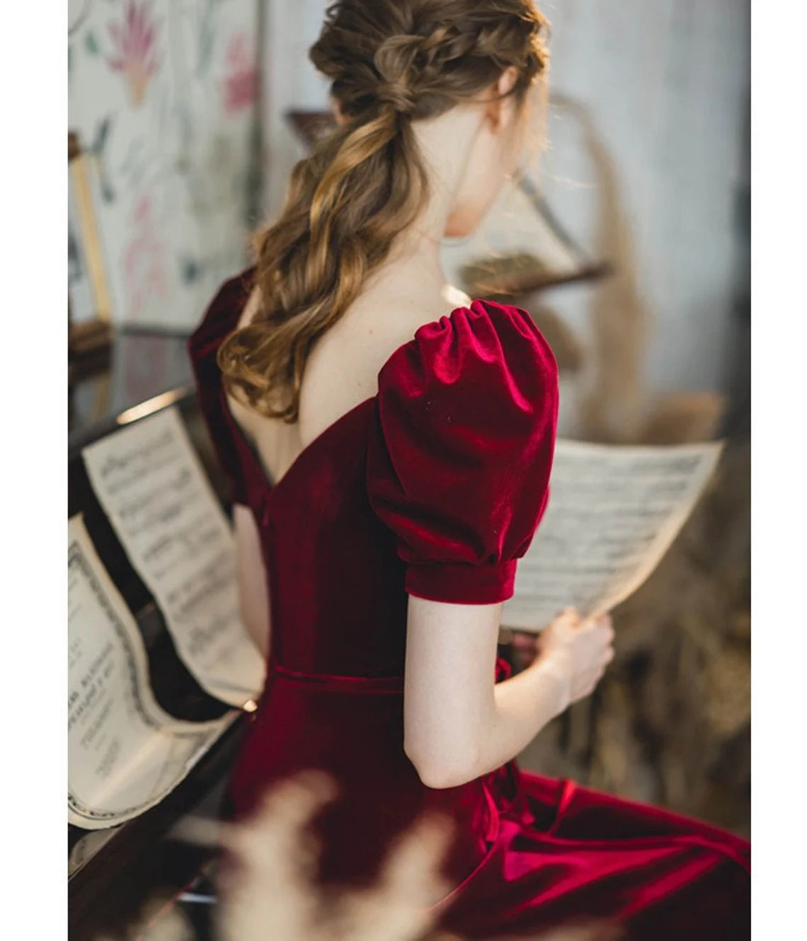 Burgundy velvet cocktail dress evening dress party dress prom dress